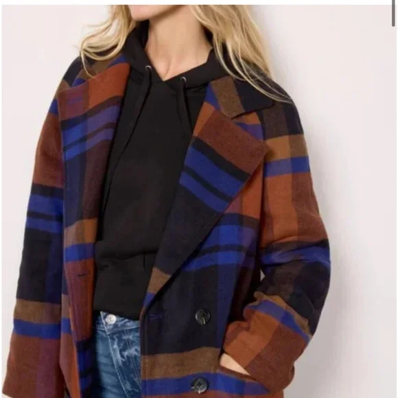 Avec Les Filles Plaid Pattern Coat in Blue | NWOT | Size XS - Picture 4 of 17